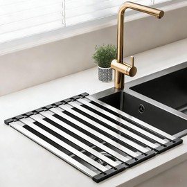 Miao Steward Over The Sink Kitchen Dish Drying Rack Organizer - Stainless Steel Collapsible Non-Slip Space-Saving [16.54 * 12.8IN] - Rust-Resistant Heat-Resistant Sturdy - Easy to Clean