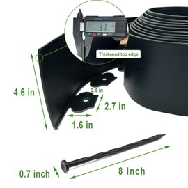 Ladscape Edging 4.6in Tall Garden Edging Border, Black 20ft Edging for Landscaping with 25 Stakes Plastic Yard Edging Kit, Flower Bed Edging Borders