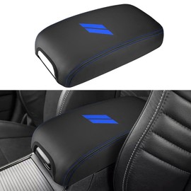 INTGET Car Center Console Cover for 2022 2021 Dodge Charger Accessories 2020 2019 2018 2017 2016 2015 Leather Armrest Cover Console Lid Protector Cushion Pad (Dark Blue Stitches, Leather)