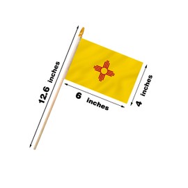New Mexico State Handheld Stick Flag 4x6 Inch 12 Pack Small Mini NM Flag On Wooden Stick For Patriotic Festival Events Party Decoration (NM, 4X6 In)