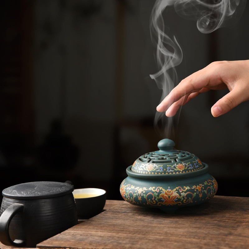 EOIMS Ceramic Incense Burner with Incense Holder Handmade Smudgeing Burning