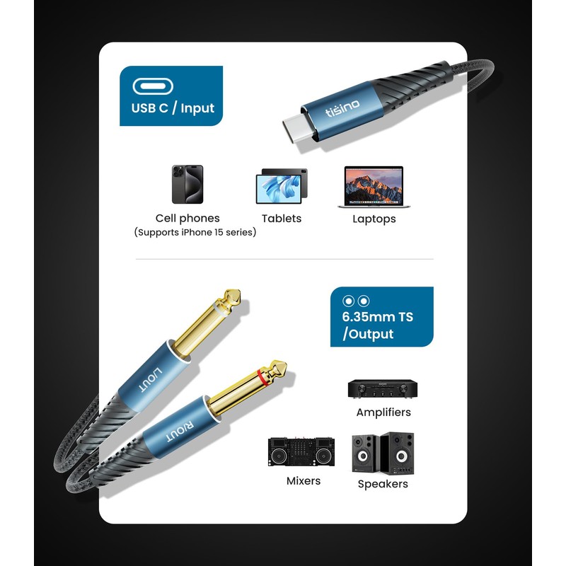 Tisino USB C to 1/4 inch Audio Cable, USB Type