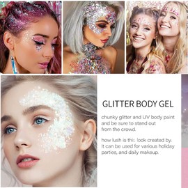 Body Glitter - Face Glitter, Mermaid Face Glitter Gel, Singer Concerts Sequins Glitter Face Paint, Chunky Glitter for Eye Lip Hair, Sparkling Holographic Gel for Women (Blue)