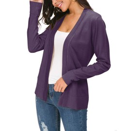 Women's Long Sleeve Open Front Knit Cardigan Sweater (XL, Purple)