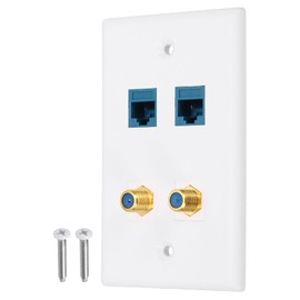 MECCANIXITY Cat 6 Ethernet Wall Plate, 4 Port 2 Blue F-Plug Female to Female RJ45 Key-Stone Jack Wall Plate Jack Inline Coupler Connector Box Cover, White