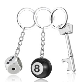 Agamino 8 Ball Keychain, Creative Billiards 8 Ball Key Chain with Key Shaped Bottle Opener & Lucky Dice Key Chain, Aesthetic Keychain Bag Charms with Key Ring Decor for Bag, Purse, Car Keys, Handbags