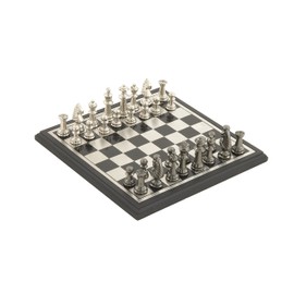 Deco 79 Aluminum Chess Game Set with Black and Silver Pieces, 12" x 12" x 1", Black