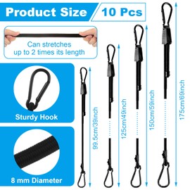 QTLCOHD 10 Pcs 48 Inch Adjustable Bungee Cords with Carabiner Hooks, Heavy Duty Outdoor Black Bungee Straps with UV-Resistance & Strong Elasticity for Cargo, Bike Rack, Luggage, Carts, Truck, etc