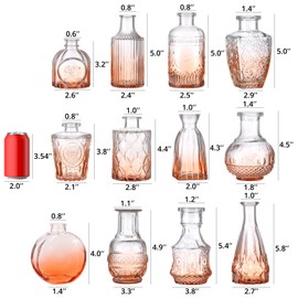 BIGIVACA Glass Bud Vases Set of 12,Small Gradual Orange Bud Vases in Bulk,Vintage Flower Vases for Centerpieces,Rustic Wedding,Home,Table Decor