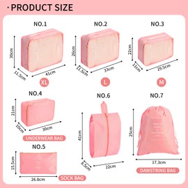 7 PCS Packing Cubes for Suitcases, Travel Luggage Organizers Bags Packing Cube Waterproof Travel Essentials Bag Packing Cubes for Clothes Shoes Storage Bags, Pink