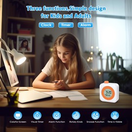 Olipiter 3-in-1 Visual Timer for Kids, Digital Countdown Timer with LCD Color Display,12/24H, 60-Minute Portable Pomodoro Visual Timer for Classroom School Office Sport Kitchen-White