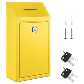Yaocom Metal Money Donation Cash Box Collection Safe Suggestion Box with Lock Wall Mounted Mailbox Delivery Ballot Container for Home Office Outdoor Farmstand(Yellow,10.24 x 5.71 x 2.95 Inch)