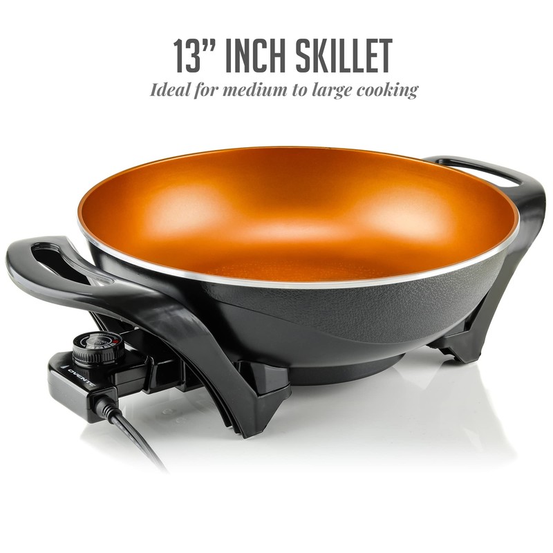 OVENTE Electric Wok with Nonstick Coating, 13 Inch Family-Sized Skillet,