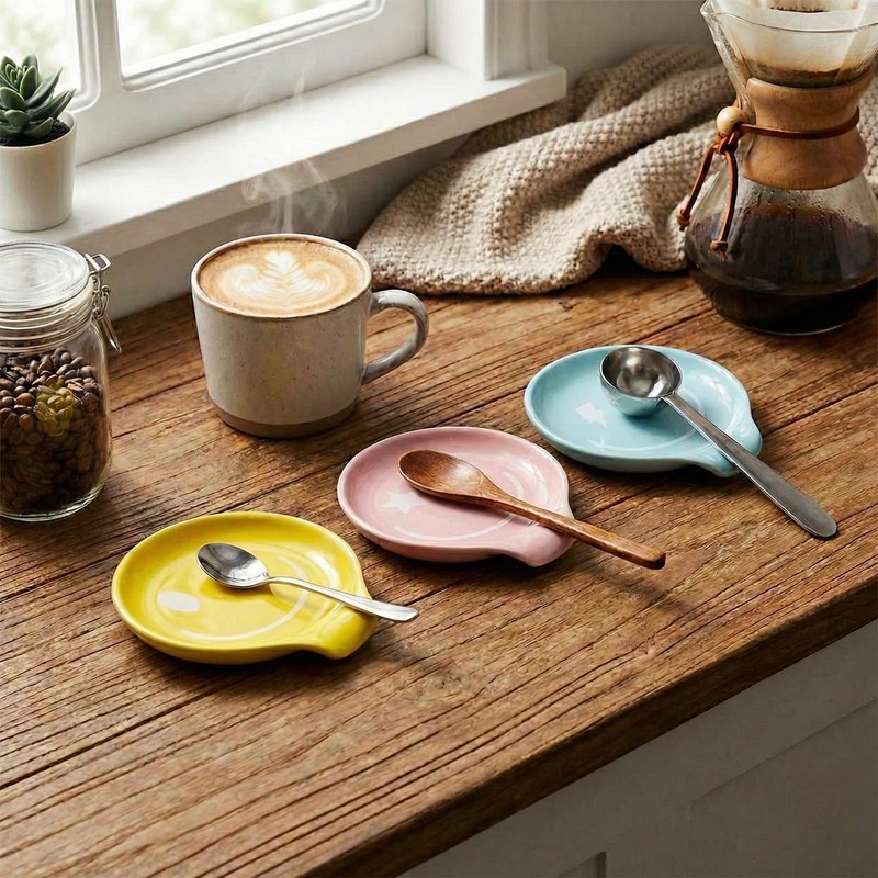 Molybdix Coffee Spoon Rest, Smiley Face Ceramic Spoon Holder For