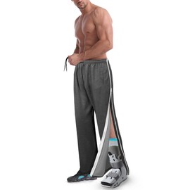 Mens Tear Away Pants Cotton 2 Side Zippers Snaps Post Surgery Breakaway Pant Full Open Down Rip Off Sweatpants for Hip Replacement Grey M