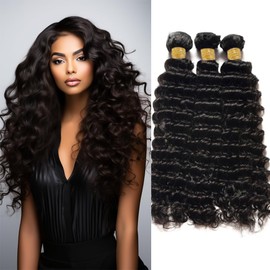 Deep Wave Bundles Human Hair Brazilian Human Hair Bundles 10 12 14 Inch Brazilian Human Hair Bundles Unprocessed Human Hair 3 Bundles