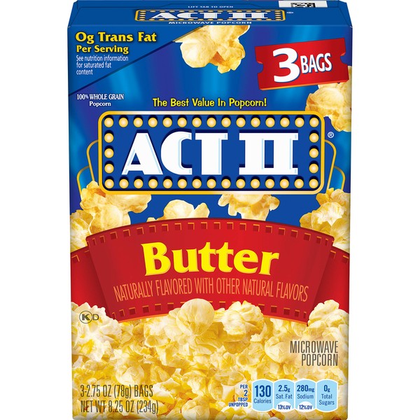 ACT II Popcorn w/Butter - 3 count 2.75oz bags