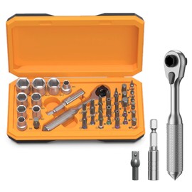 ORIA Screwdriver Set, 42 in 1 Socket Wrench Kit, Magnetic Small Ratchet Screwdriver, 1/4 Inch Drive Socket, 72 Tooth Torque Wrench Tool Set, 30 Precision Bits, DIY Rod for Bicycle, Home Repeir
