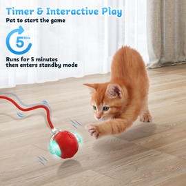 Huimpet Interactive Cat Toys for Indoor Cats, 2025 New Upgraded Moving Cat Ball with Chirping Sound, Rechargeable Fast Rolling Ball, Fun Automatic Cat Toys for Bored Adult Cats Exercise, Kitten, Red