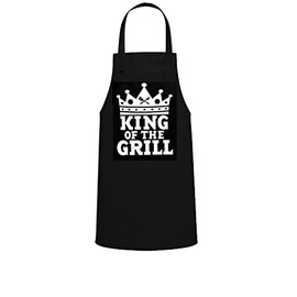 KING OF THE GRILL, Novelty Apron*, LARGE SIZE FRONT POCKETS, ONE SIZE FITS ALL, THICK COTTON BLEND