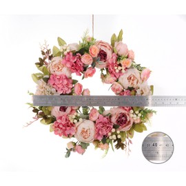 Peony Spring Wreaths for Front Door Outside Rose Summer Door Wreath Full 15 Inch Handmade Fall Winter Wreaths for Front Door Wall Window Decor