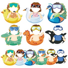 60Pcs Summer Bulletin Board Decorations, Animal Swim Ring Cutouts with Photo Space Summer Classroom Decor for DIY Craft Photo Wall Beach Pool Birthday Party Bulletin Board Decoration