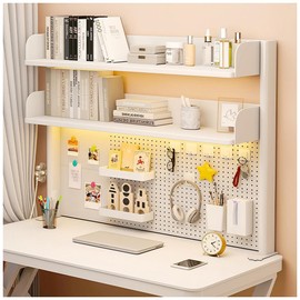 Haiansan Clamp On Desk Organizer Shelf, Computer Desktop Bookshelf Storage Rack, Metal Desk Shelf Bookcase with Adjustable Desk Hutch Top for Office Home (White, 23.6in)