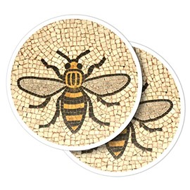 Vinyl Round Stickers (Set of 2) 10cm - Manchester Bee Mosaic Pattern for Laptops, Tablets, Luggage, Scrap Booking, Fridges #51408