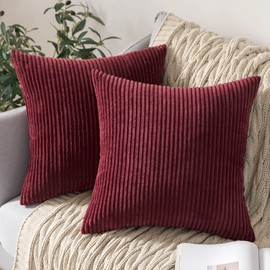 MIULEE Pack of 2 Corduroy Throw Pillow Covers Soild Christmas Decorative Pillow Cases Soft Square Cushion for Couch Sofa Bedroom Car 16 x 16 Inch 40 x 40 cm, Burgundy