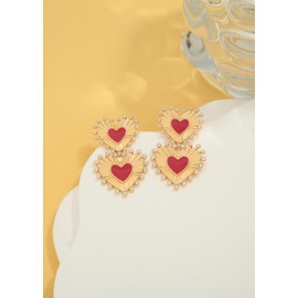 LILIE&WHITE Valentine’s Day Heart Drop Earrings – Hypoallergenic and Tarnish-Resistant Jewellery for Women – Gold and Red Enamel Heart Design with Sparkling Crystal Accents – Romantic Gift