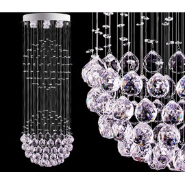 LED Modern Fandelier White Chandelier K9 Crystal Ball Chandeliers Cylinder Flush Mount Ceiling Pendant Lighting Fixture for Foyer Stairway Dinning Room,Bathroom,Living Room,Bedroom 6 GU10 Bulbs