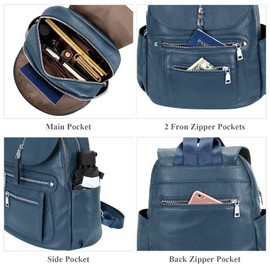 ALTOSY Leather Backpack Purse for Women Fashion Casual Handbag with Multi Pockets and Flap (S107 Indigo Blue)