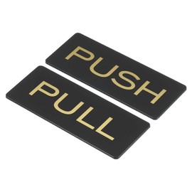 PATIKIL Push Pull Door Sign, 8 Pack Self-Adhesive Rectangle Acrylic Gate Sticker Wall Marker for Office Store Shop, Black/Golden