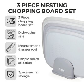 Tower T847035 3pce Nesting Chopping Board Set with Ruler and Grater, Grey