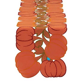 DII Fall Table Decorations Indoor Décor, Thanksgiving, Table Runner, 14x60, Embroidered Cut Work Pumpkins