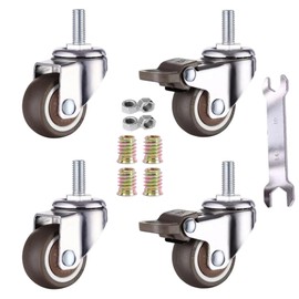 GEOCANG Set of 4 32 mm swivel castors for furniture, M6 x 15 mm thread, with brake up to 15 kg per wheel, soft rubber furniture castors (32 mm with brake)