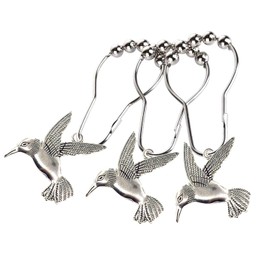 ZILucky Hummingbird Shower Curtain Hooks Rings Bird Garden Nature Spring Theme Decoration Stainless Steel Rustproof Set of 12 (Silver)