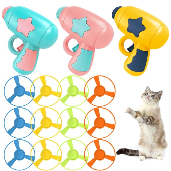 15 Pieces Cat Fetch Toy with Colorful Flying Propellers Set,