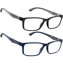 CARA 2 Pack Superior Lightweight TR90 Reading Glasses for Men Durable Rectangular Frame, Blue Light Blocking Eyeglasses (Black+Blue, +2.00)