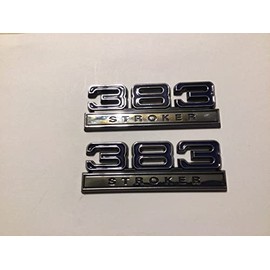 383 Stroker Emblems Blue Chrome Pair 4 inches X 1 3/8 inches 6.2L, PE383STKRR