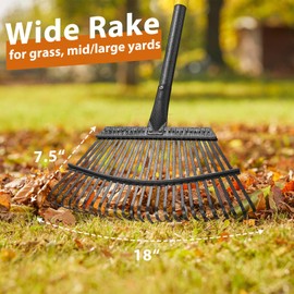 Rake, 65 Inch Long Garden Rake, 25 Tines 18 Inch Wide Heavy Duty Metal Leaf Rake for Leaves Shrub, Yard Thatching Rake with Adjustable Long Handle for Wees,Debris, Leaves,Grass