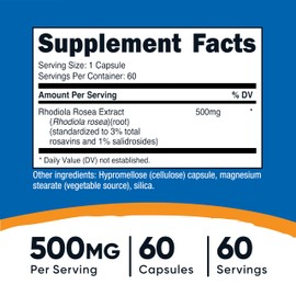 Nutricost Rhodiola Rosea 500mg, 60 Vegetarian Capsules - Gluten Free and Non-GMO Rhodiola Rosea Supplement