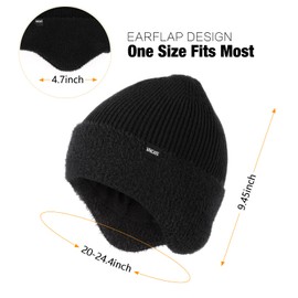 Wmcaps Winter Fleece Line Beanie with Earflap for Men Women, Outdoor Warm Thermal Knitted Hat Stocking Caps (Black)
