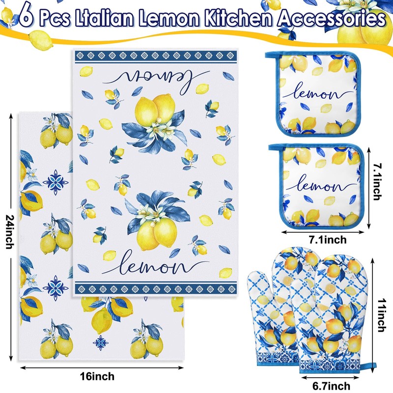 FoldTier 6 Pcs Capri Lemon Kitchen Decoration Set Blue Lemons