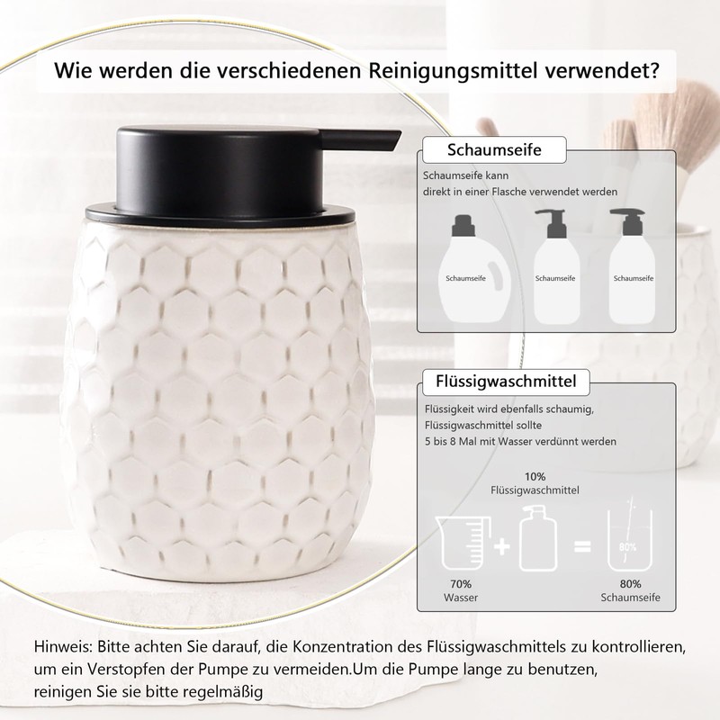 Umlaca Soap Dispenser, Refillable Ceramic Soap Dispenser, 400 ml, Large