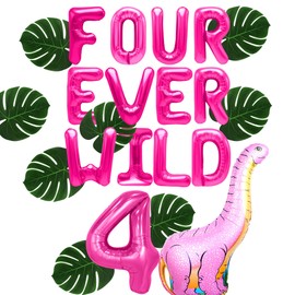 Pink Four Ever Wild Birthday Decoration Dinosaur Four Ever Wild Balloons Backdrop 4 Birthday Gift for Girls Roar Im 4 Birthday Decoration