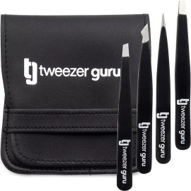 Tweezer Guru Eyebrow Tweezer Set 4-Piece for Women & Men - Professional Slant -