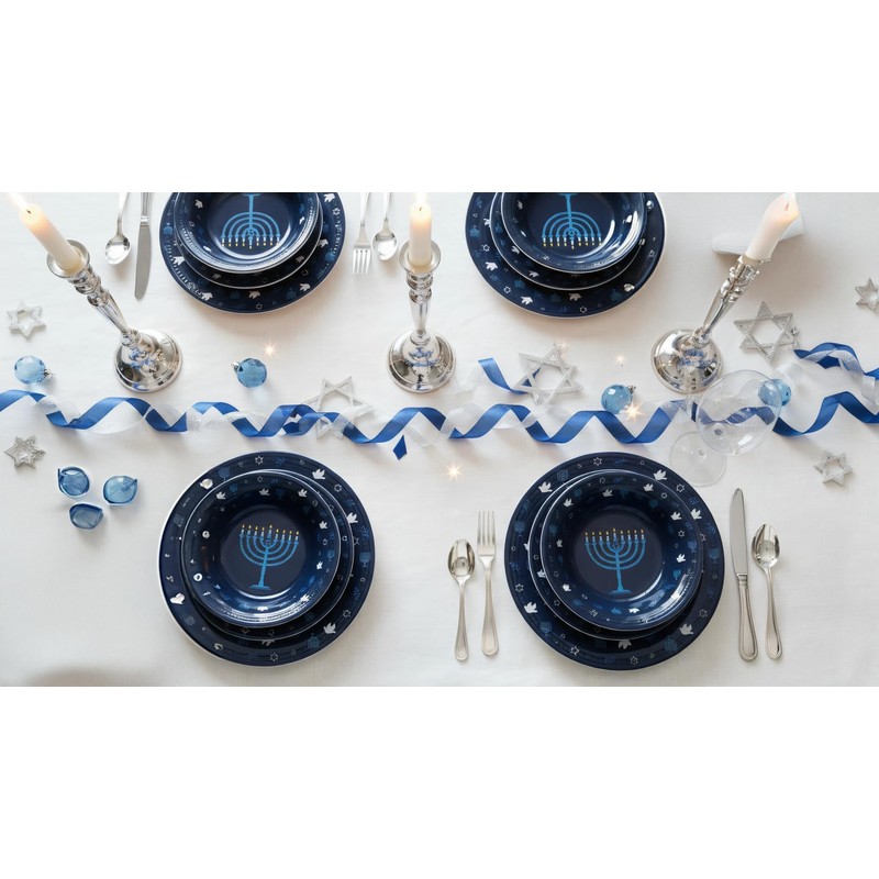UPware 12 Piece Hanukkah Menorah Melamine Dinnerware Sets, Outdoor Dishes