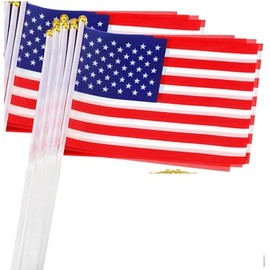 1 Pack 5x8 Inch Small American Flags on Stick, Mini USA Wood Stick Flags with Kid-safe Spear Top for Memorial Day Decorations