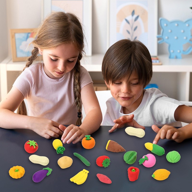 24 Pcs Mini Fruit Vegetable Erasers, 3D Fruit Pencil Erasers,